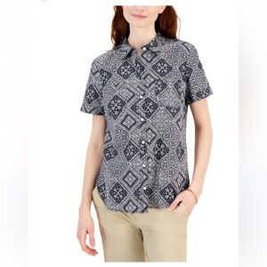Tommy Hilfiger Navy and White Patterned Button Down Shirt